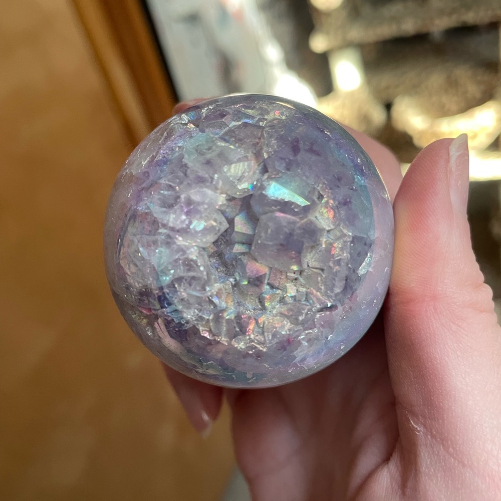 Aura sphere with druzy and pretty agate banding - Picture 13 of 15